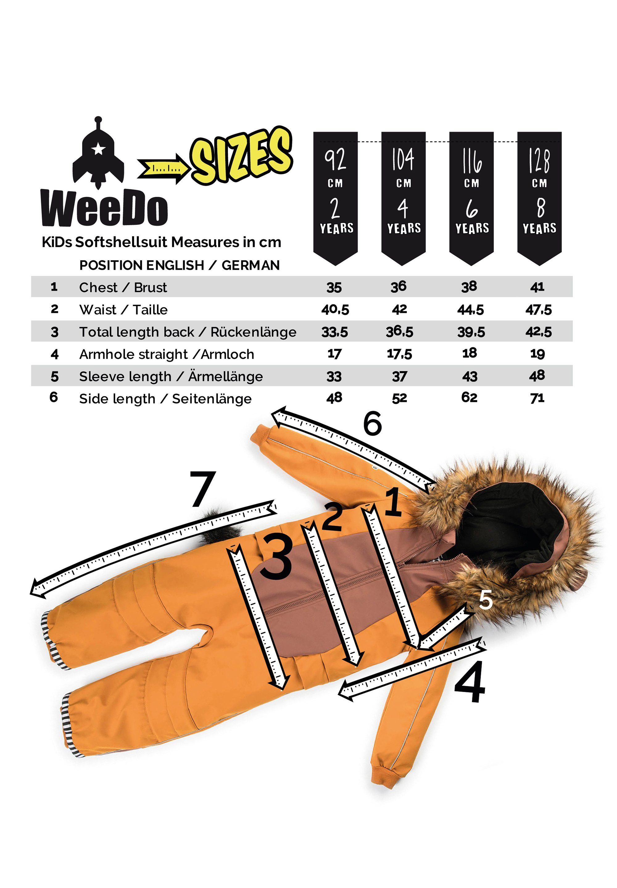 WeeDo Softshelloverall Monster Praktischer Funktionsanzug, wasserdicht, atmungsaktiv