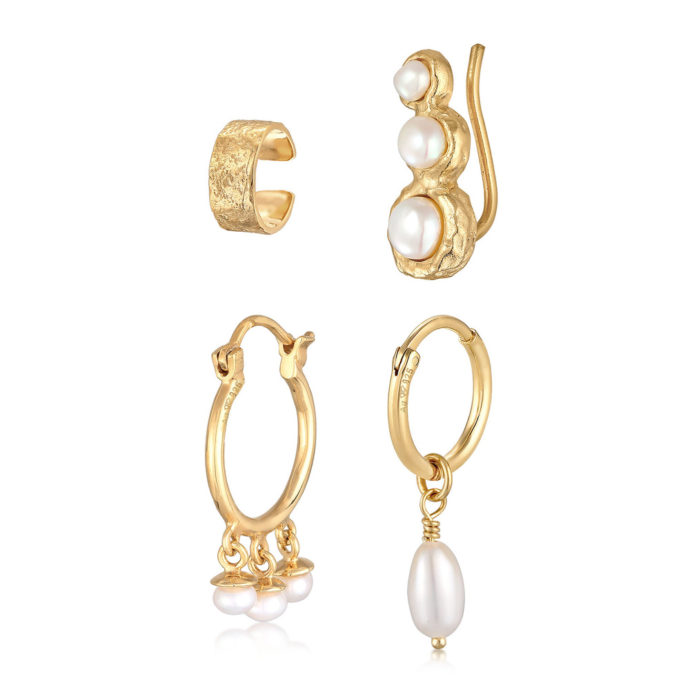 Elli Elli Boucles d'Oreilles Femmes Earcuff Créole Earclimber Set élégant avec perles  Boucles d'oreilles