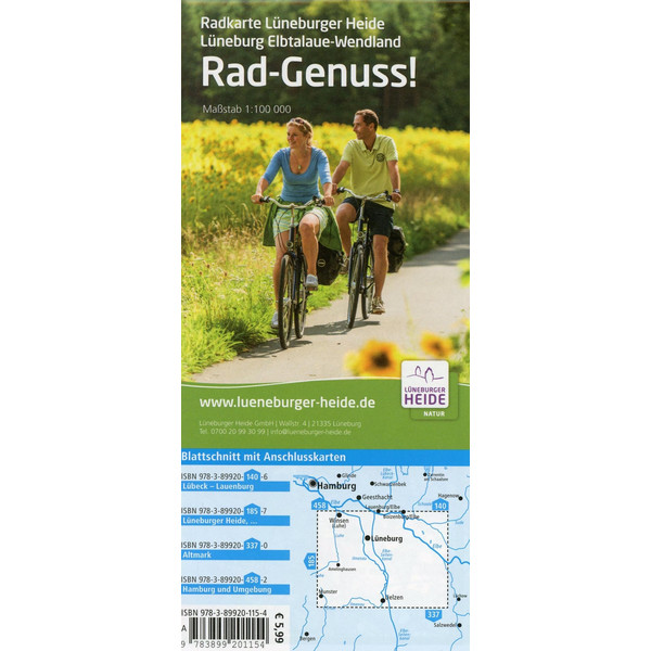 Radwanderkarte Lüneburger Heide - Lüneburg, Elbtalaue-Wendland  1:100 000 - Fahrradkarte