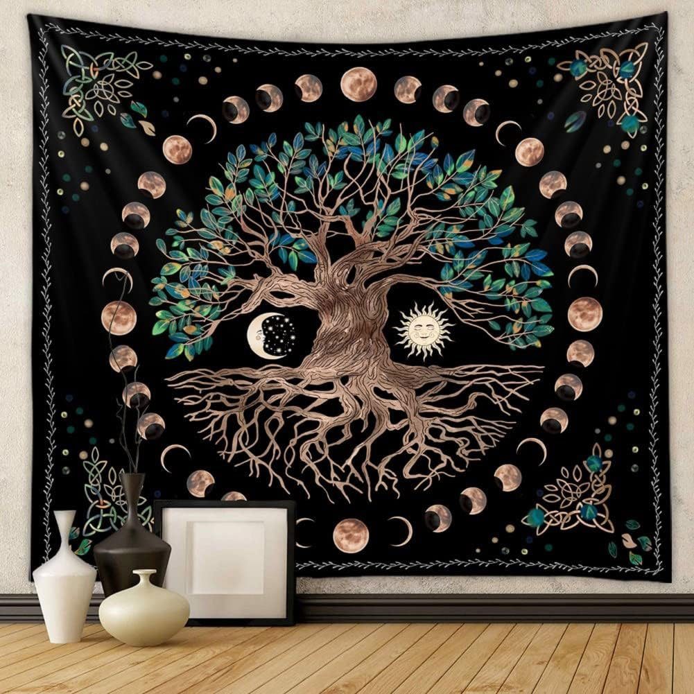 Wandteppich Baum des Lebens Wandteppiche Mondphasen,Tagesdecke Zimmer Schlafzimmer, Sarfly, 100% Polyester, Stoff weich, zum Aufhängen an der Wand geeignet.