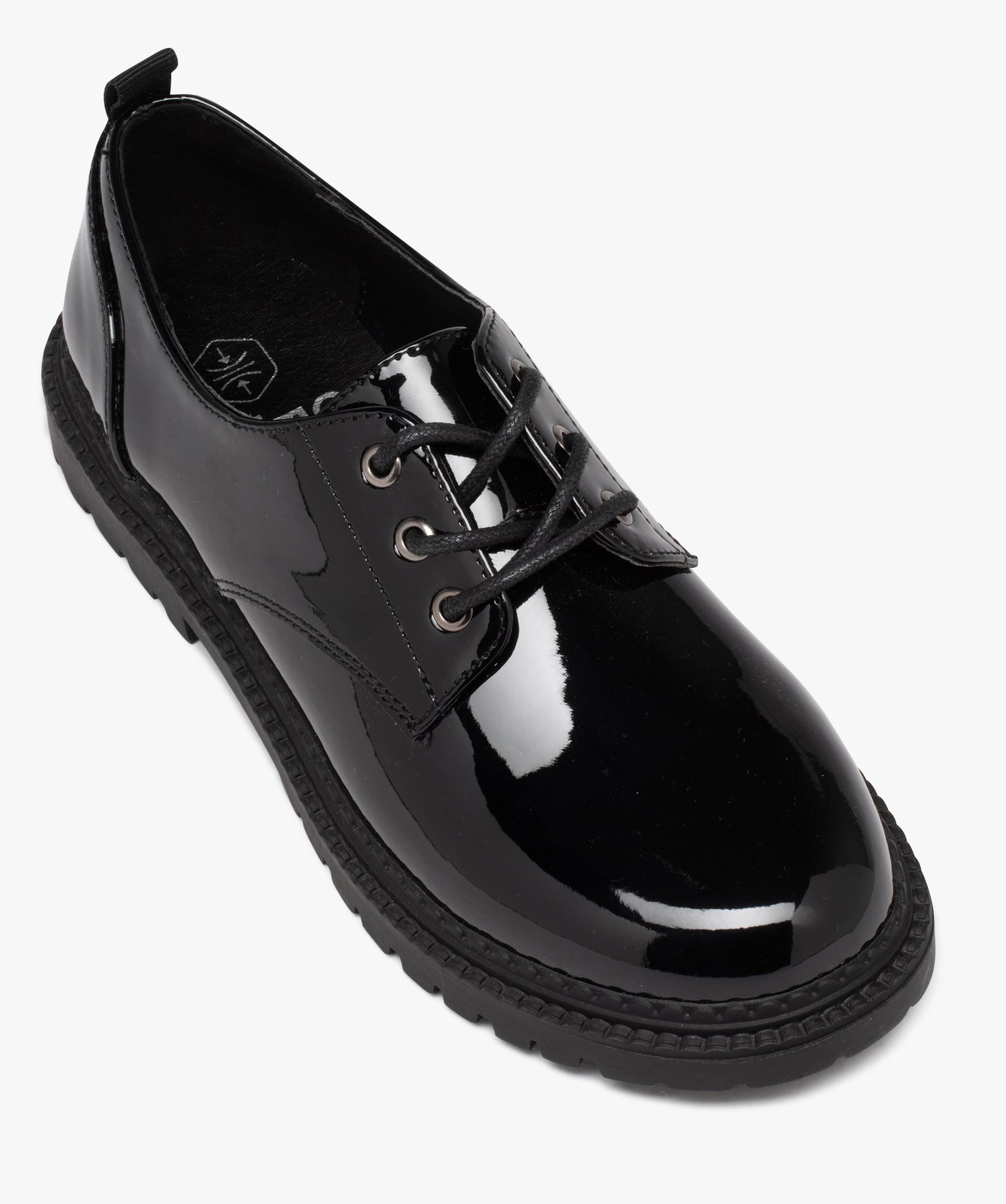 Derbies fille unis dessus vernis à lacets noir | GEMO
