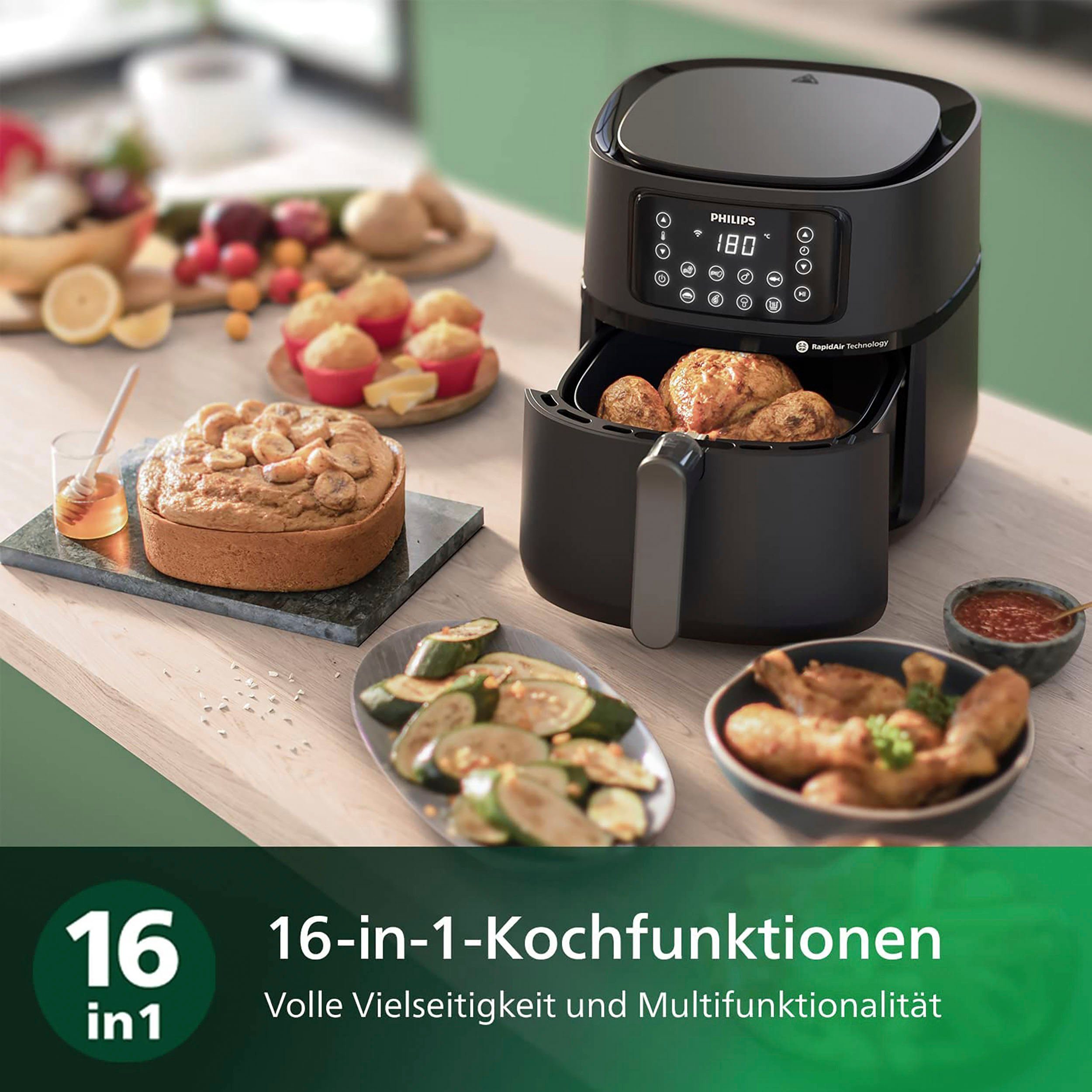 Philips Heißluftfritteuse Airfryer XXL HD9285/96, 2000 W, Gratis Backeinsatz+Grillplatte, WiFi Konnektivität, Warmhaltefunktion