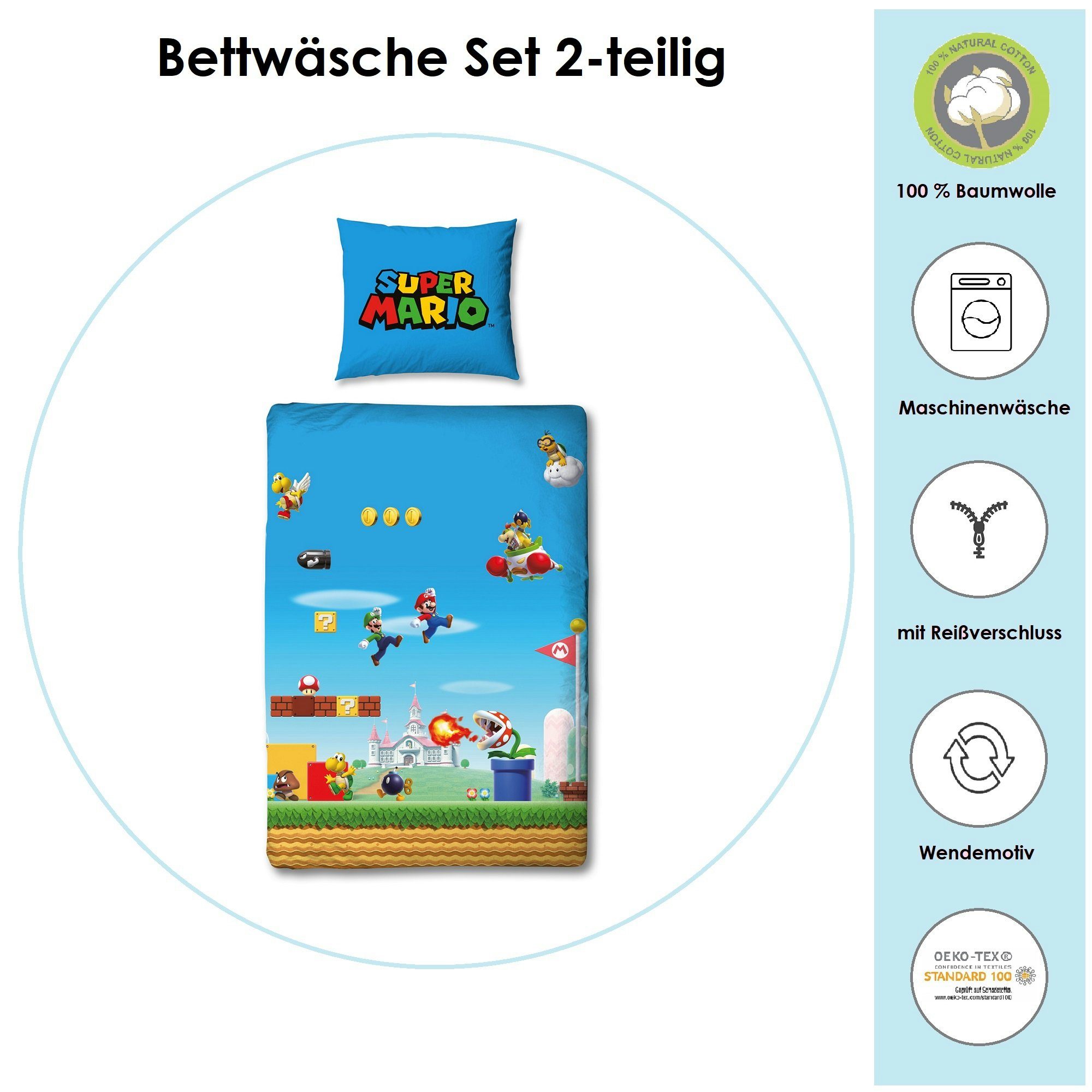 Kinderbettwäsche Flanell-Bettwäsche Super Mario 