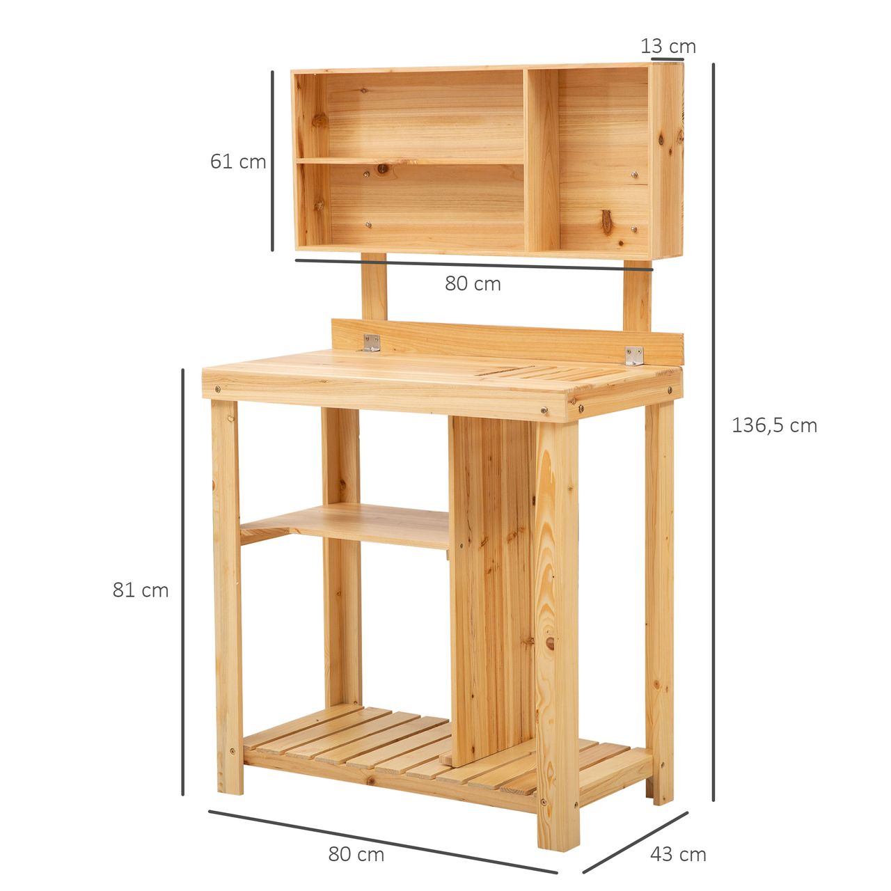 Outsunny Gartenarbeitstisch mit Ablage Natur 80 x 43 x 136,5 cm