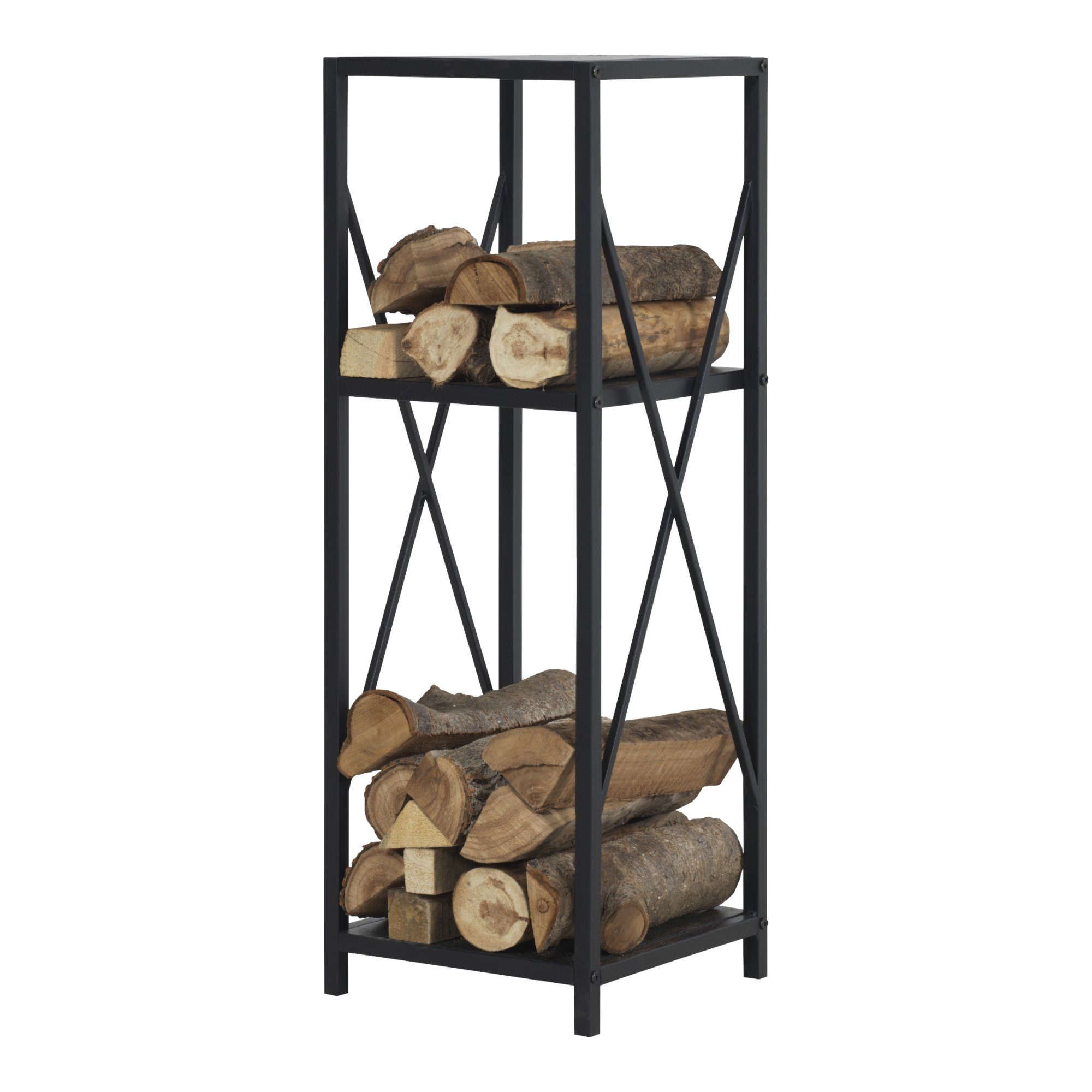 en.casa Kaminholzregal, BxTxH:34x34x105.5 cm, Tinglev Brennholzregal mit 2 Ablagen Schwarz