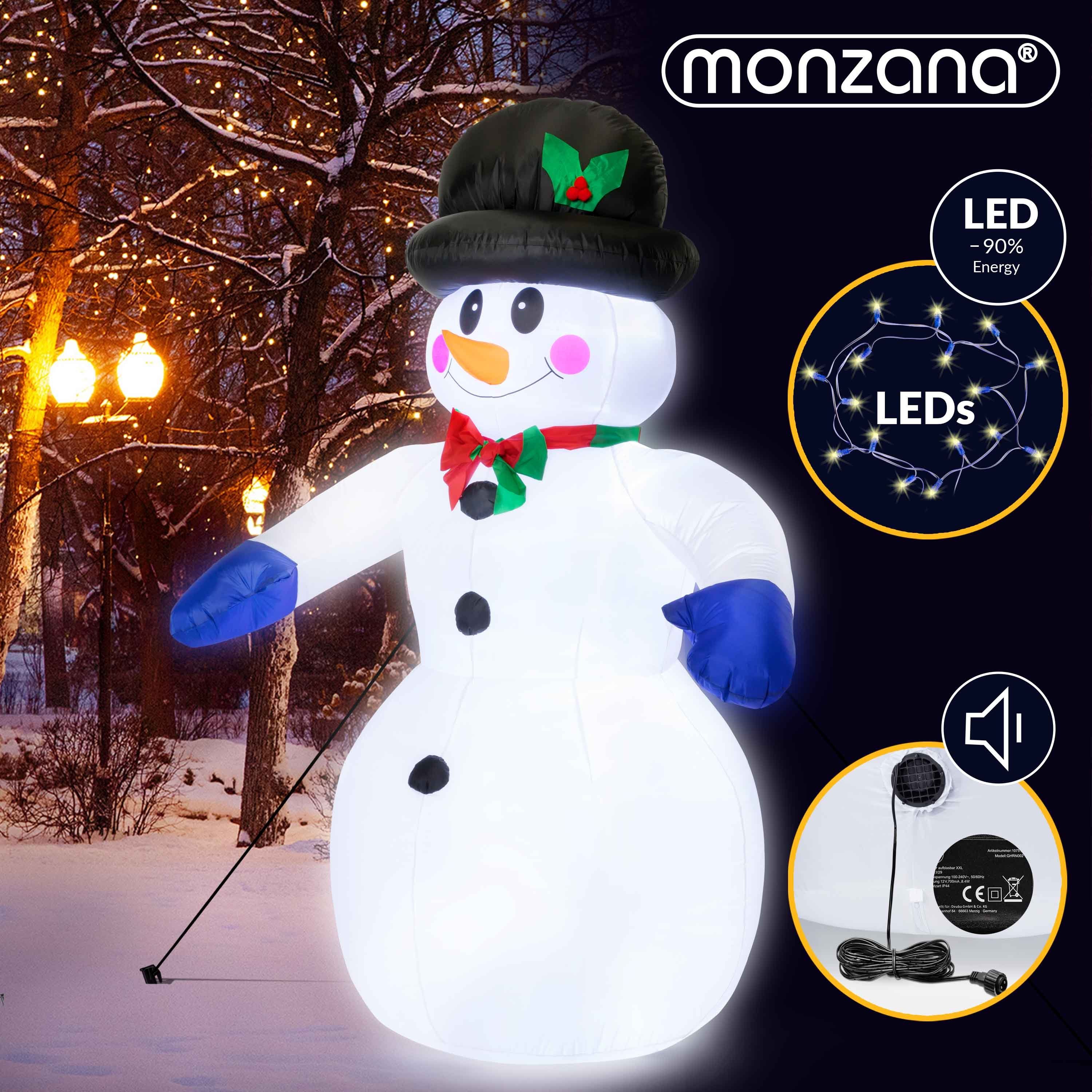 monzana Schneemann, Aufblasbarer XXL 240cm LED Beleuchtet Befestigungsmaterial IP44 Außen