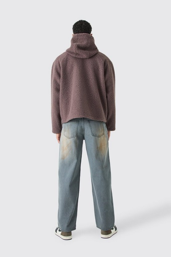 Kastiger Oversize Bouclee Borg-Hoodie mit Reißverschluss
