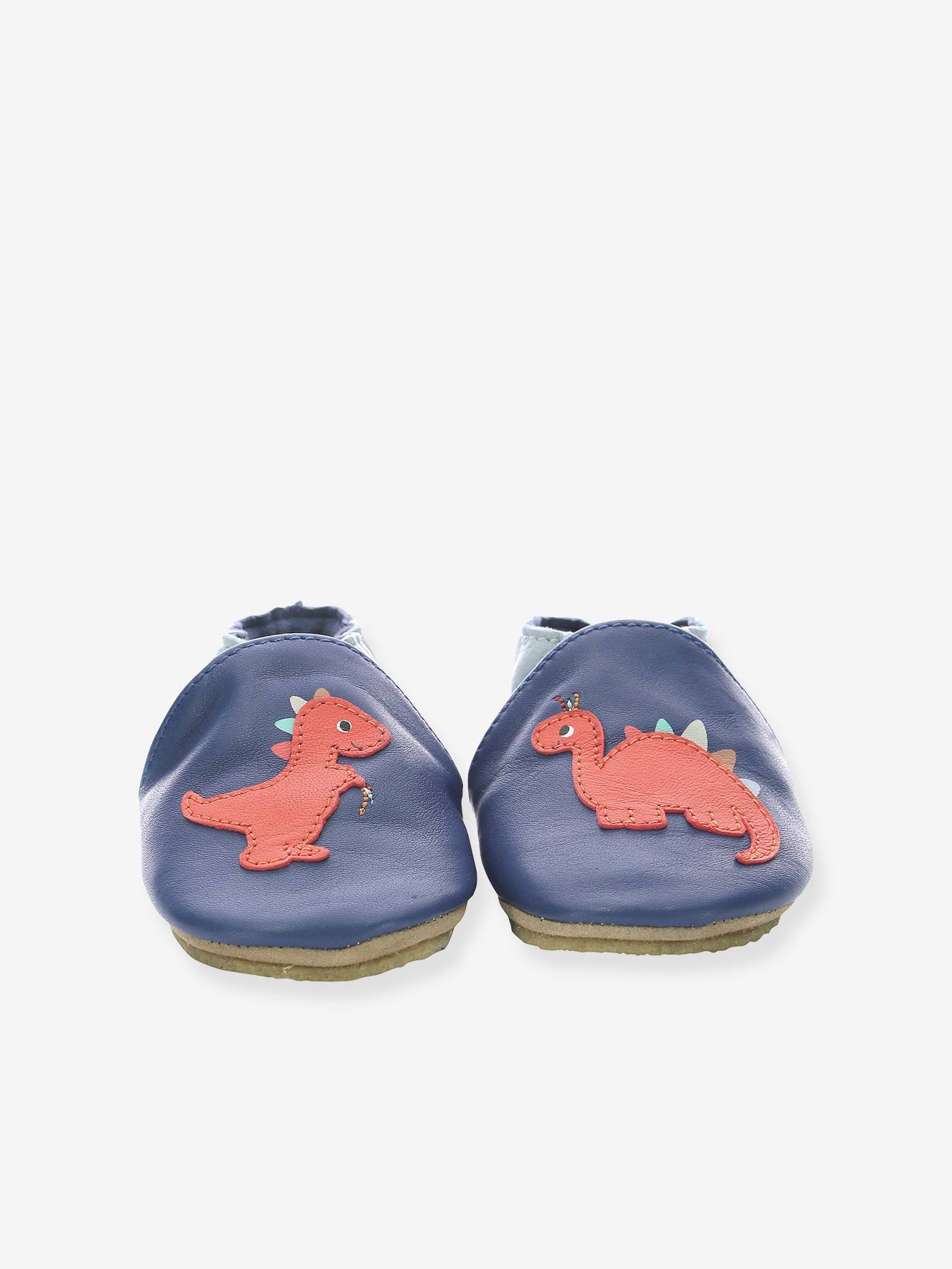 Chaussons cuir souple bébé Dino Time ROBEEZ© marine