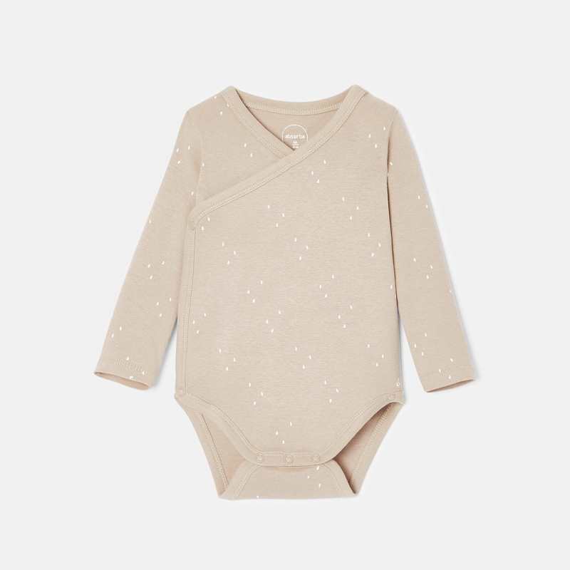 Lot de 3 bodies cœur croisé à manches longues en coton bio beige naissance Absorba