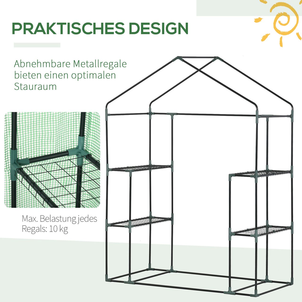 Outsunny Foliengewächshaus Gewächshaus mit 6 Regalebenen Frühbeet Grün