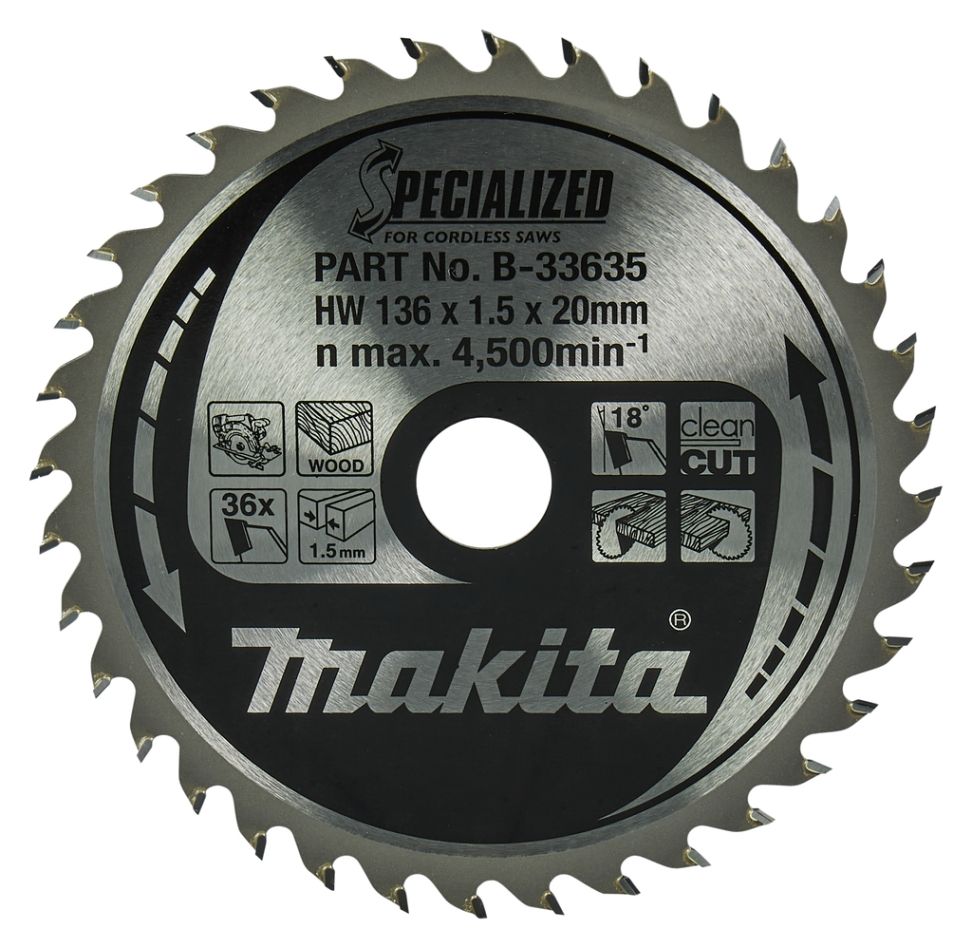 Makita Tilbehør B-33635 Sirkelsagblad Tre Spesialisert 136x20x1.5 36T 18g