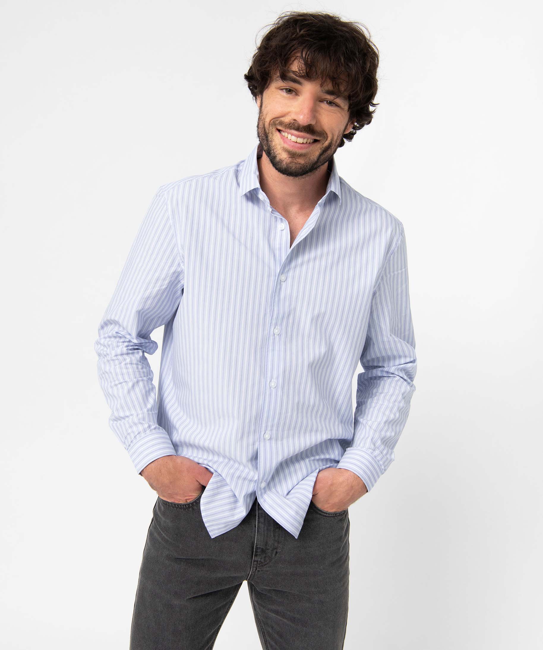 Chemise homme rayée à manches longues raye | GEMO