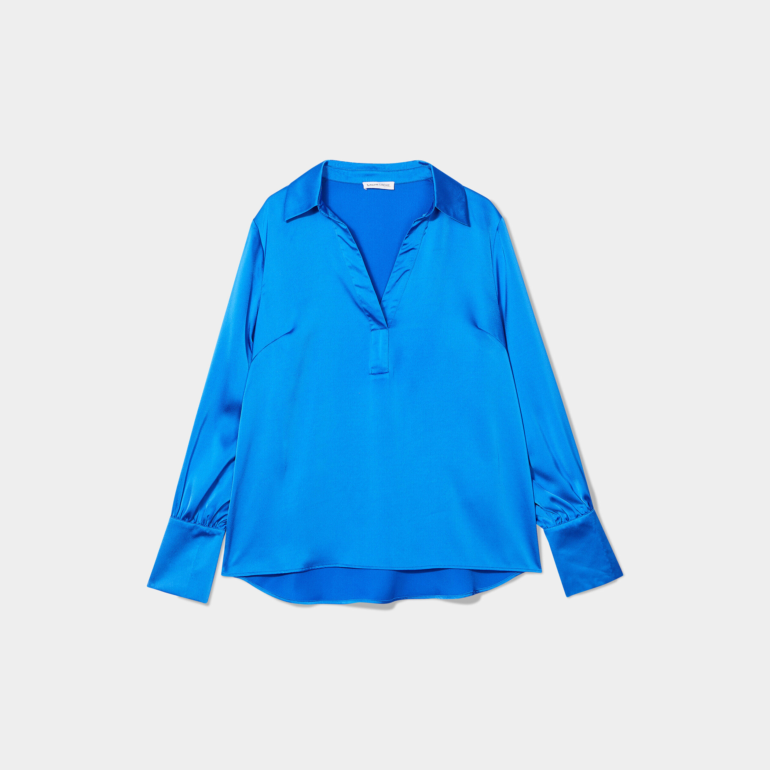 Blouse satin manches longues bleu roi femme | Cache Cache