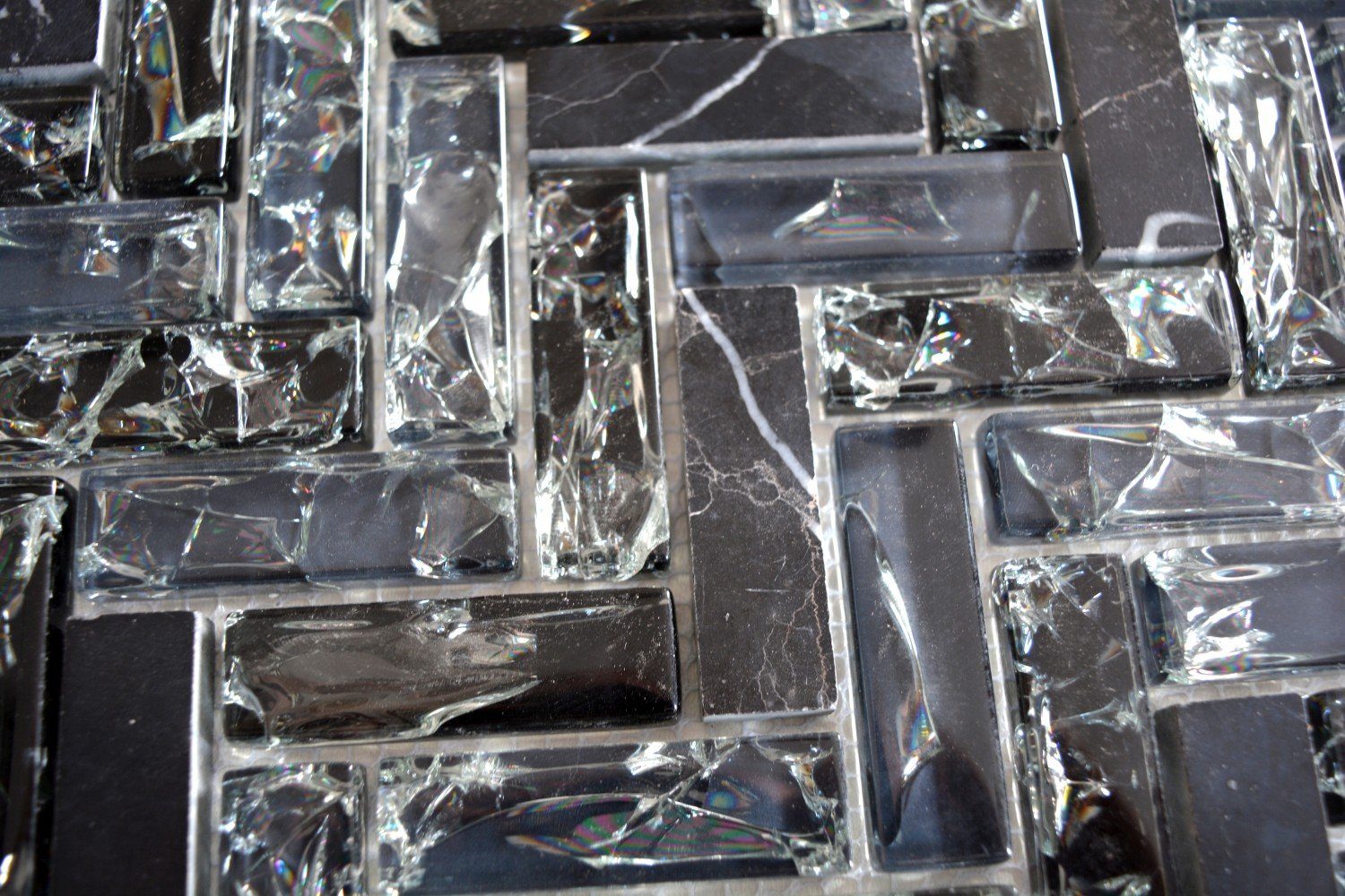Mosani Mosaikfliesen Glasmosaik Naturstein Mosaik schwarz glänzend / 10 Matten