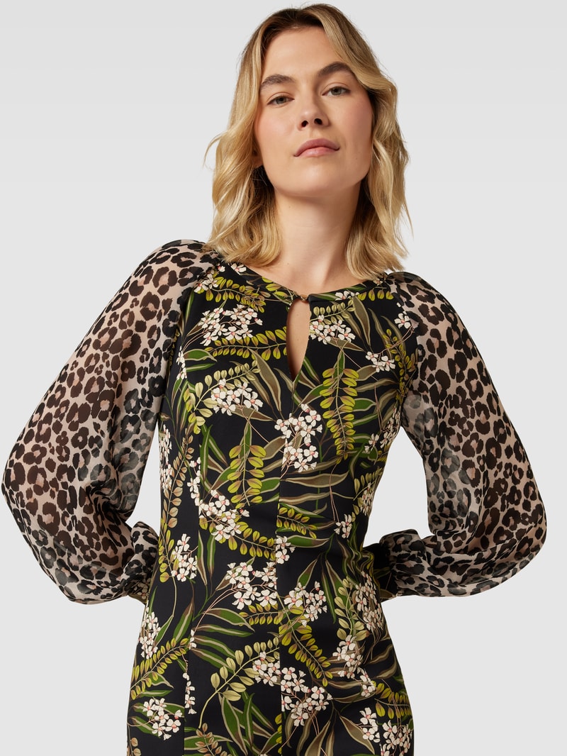 Knielanges Kleid mit Schlüsselloch-Ausschnitt in schwarz