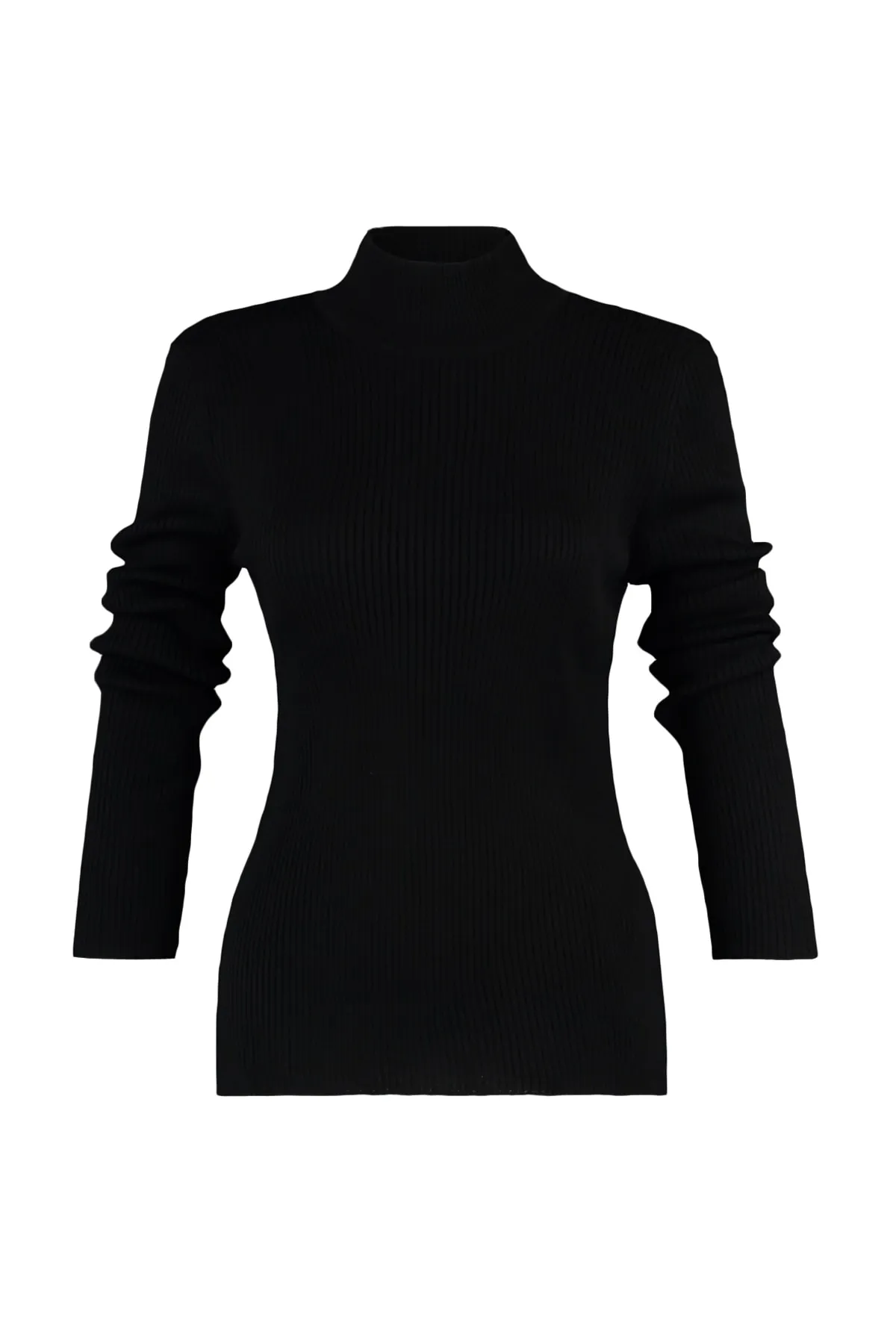 Trendyol Curve  Schwarzer dünner Strickpullover mit halbem Rollkragen TBBAW23AN00022