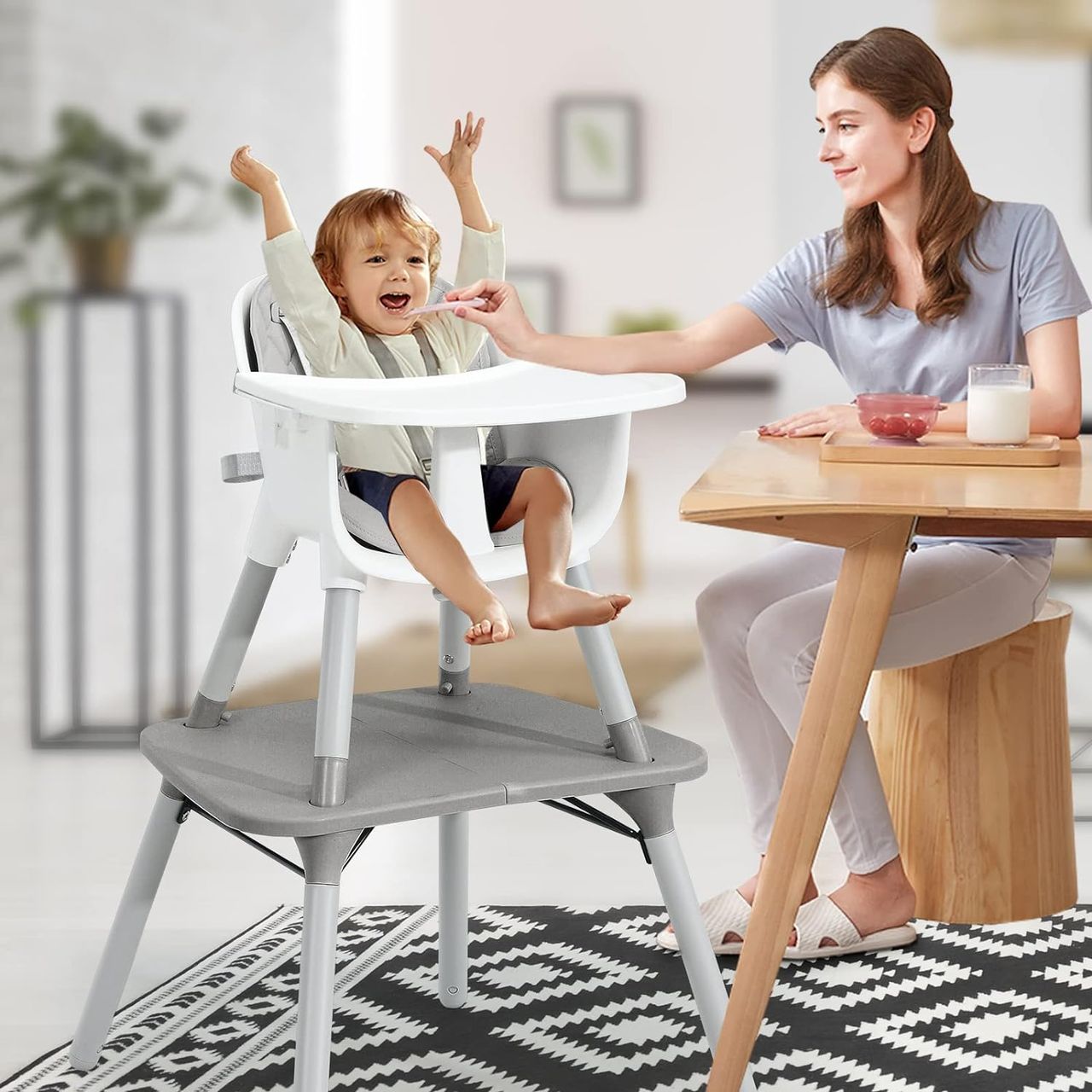 Costway 4 in 1 Baby-Hochstuhl, umwandelbarer Babystuhl mit 5-Punkt-Gurt