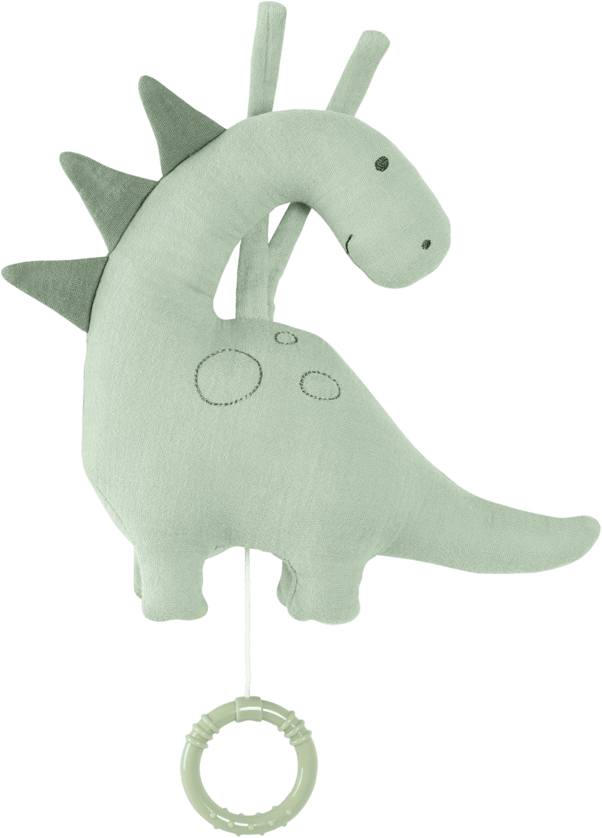 Spieluhr Dino aus Musselin, grün, 1 St