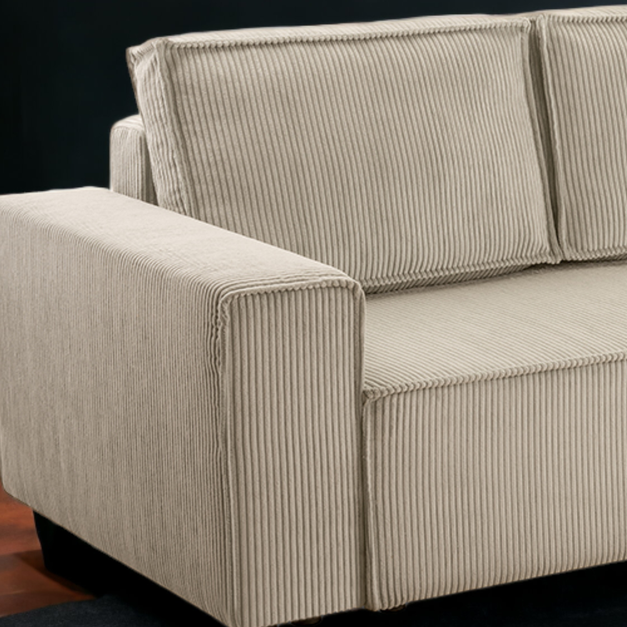 Möbel Punkt Wohnlandschaft Ecksofa Beige Genf Cord XL mit Bett Kopfteilverstellung Bett Sofa Schlafsofa Ottomane rechts links universell