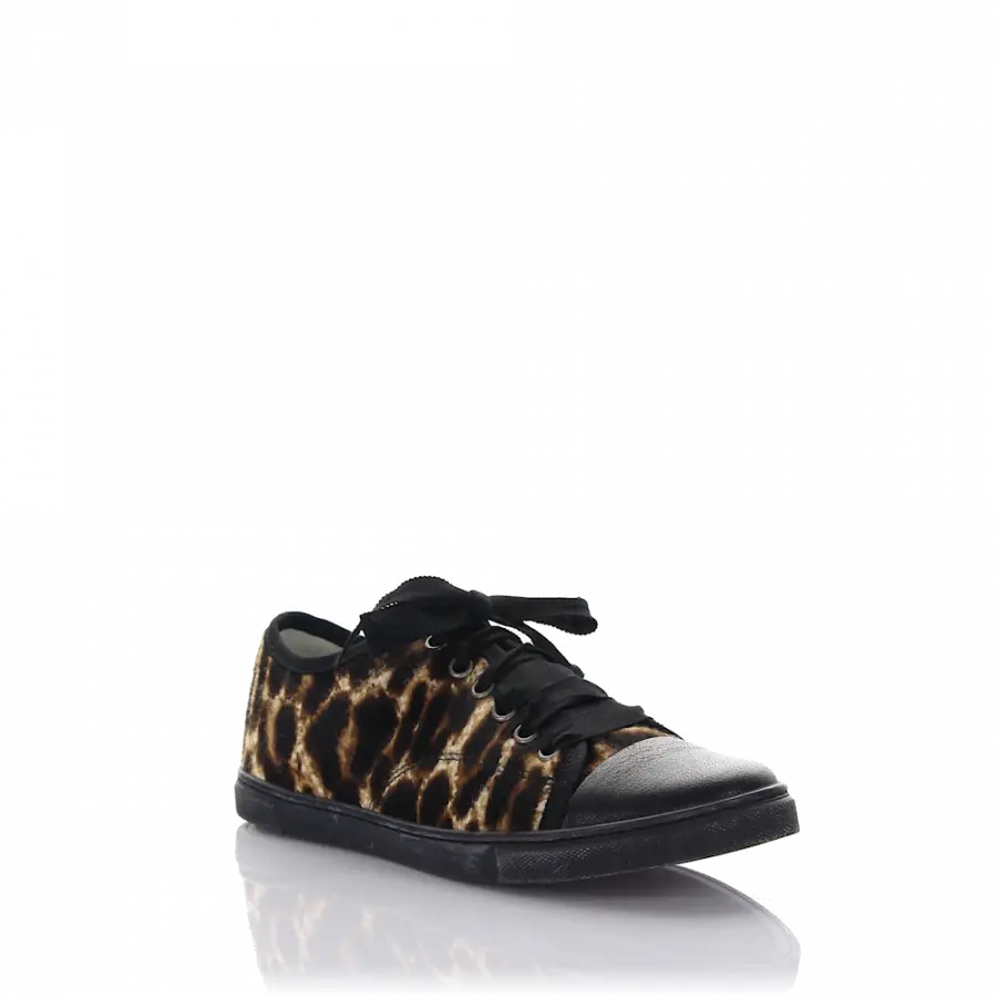 Lanvin - Sneaker low Fell Kalbsleder Leo Print braun-kombi schwarz - schwarz
