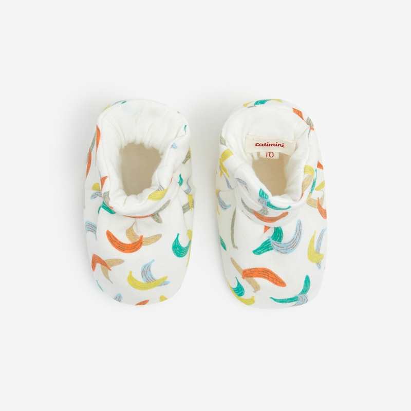 Chaussons bébé blancs ivoire à motifs bananes Catimini