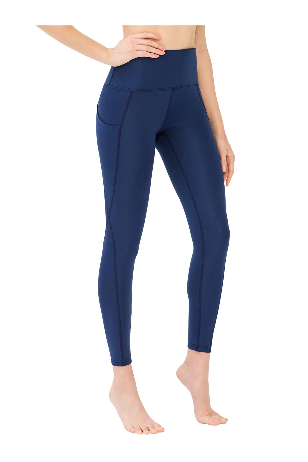 LOS OJOS  Marineblaue, kompakte Sport-Leggings mit hoher Taille und doppelten Taschen für Damen
