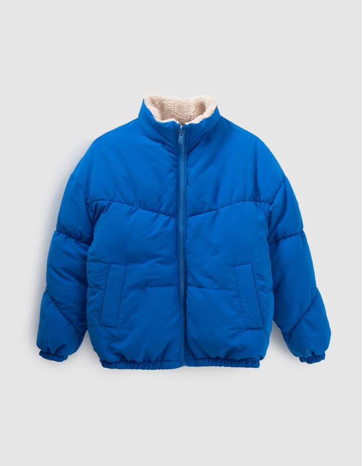 Doudoune réversible bleue et Sherpa écru fille