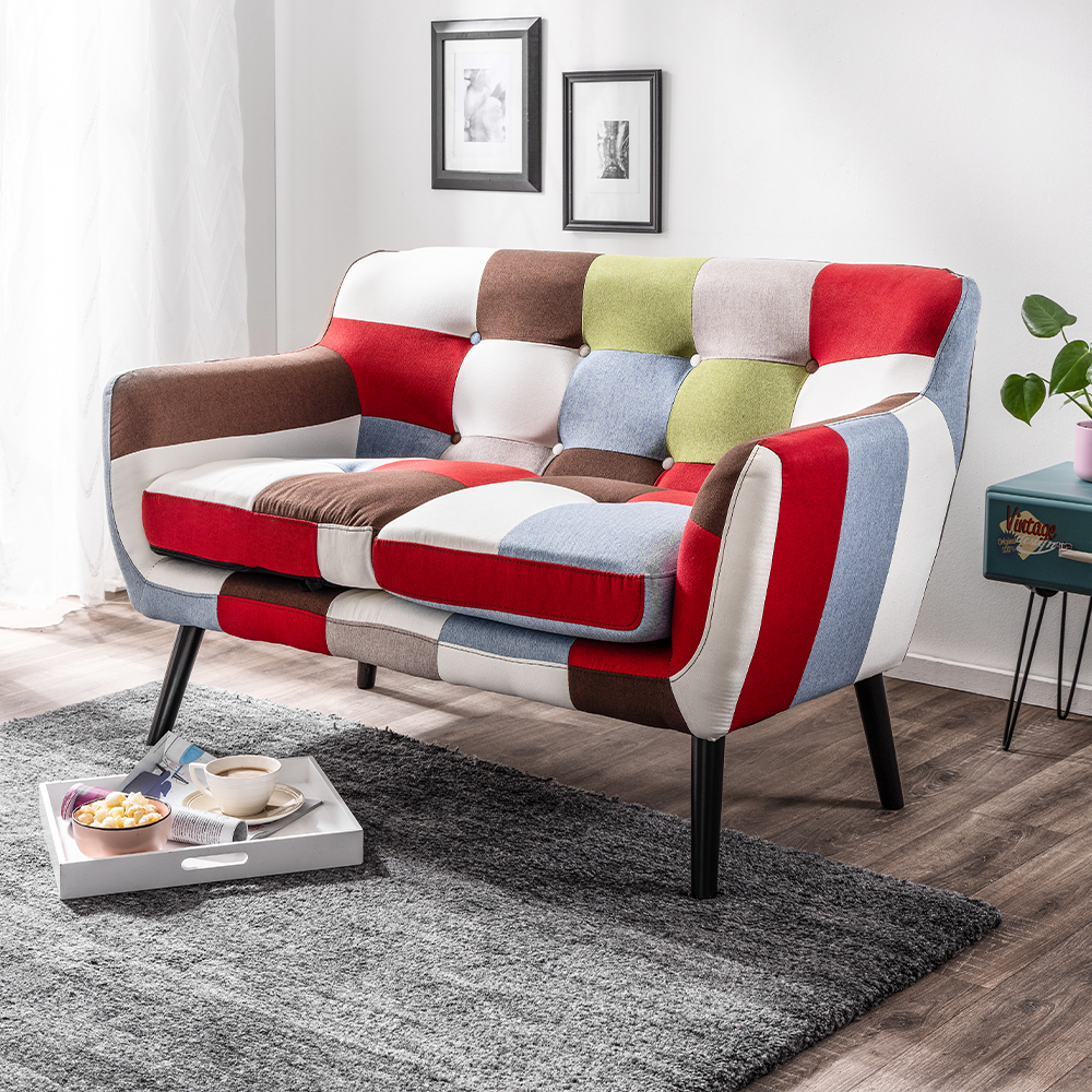 Trendstabil Skandinavischer 2-Sitzer Sessel Stoffbezug Patchwork mehrfarbig