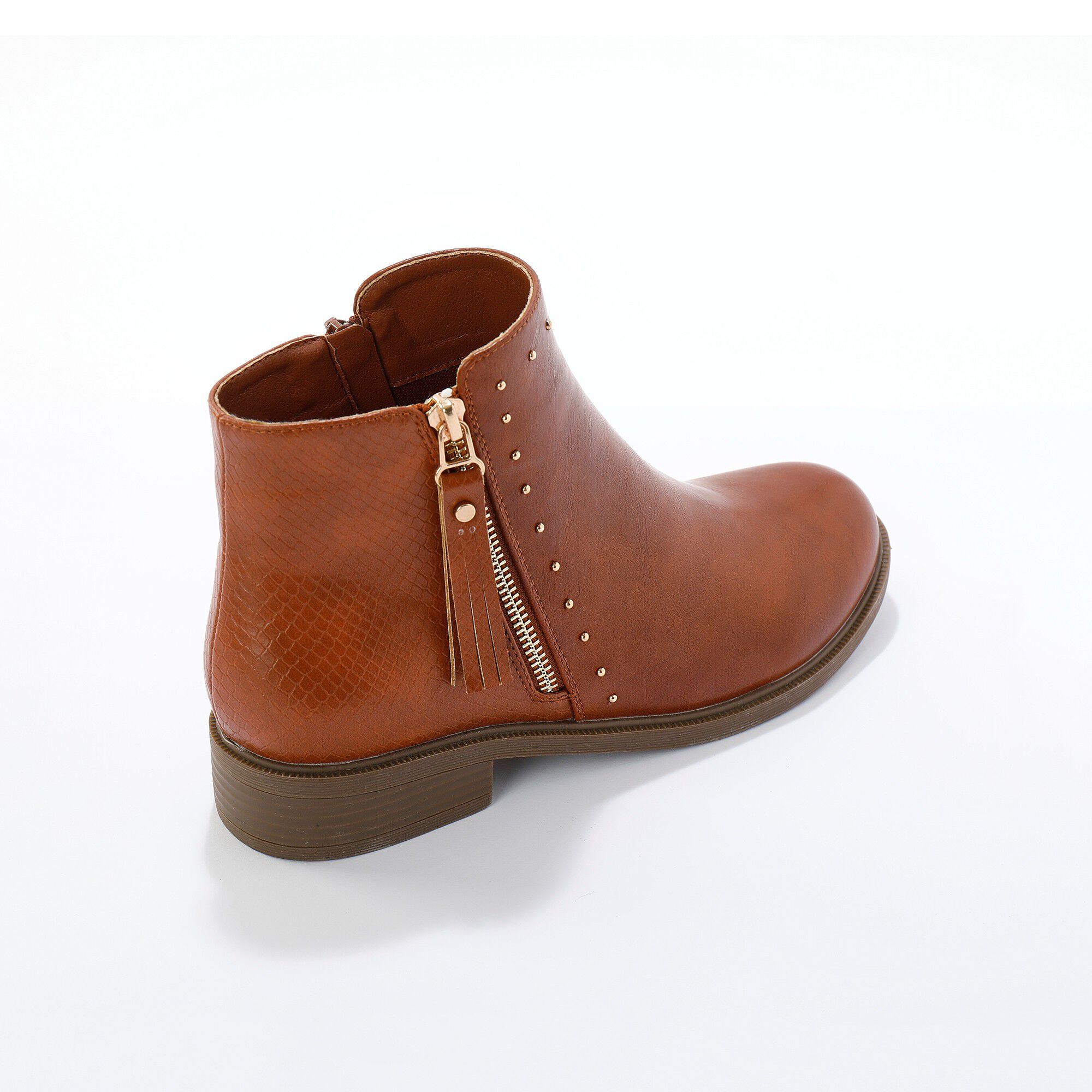 Boots bi-matière, zippées et cloutées