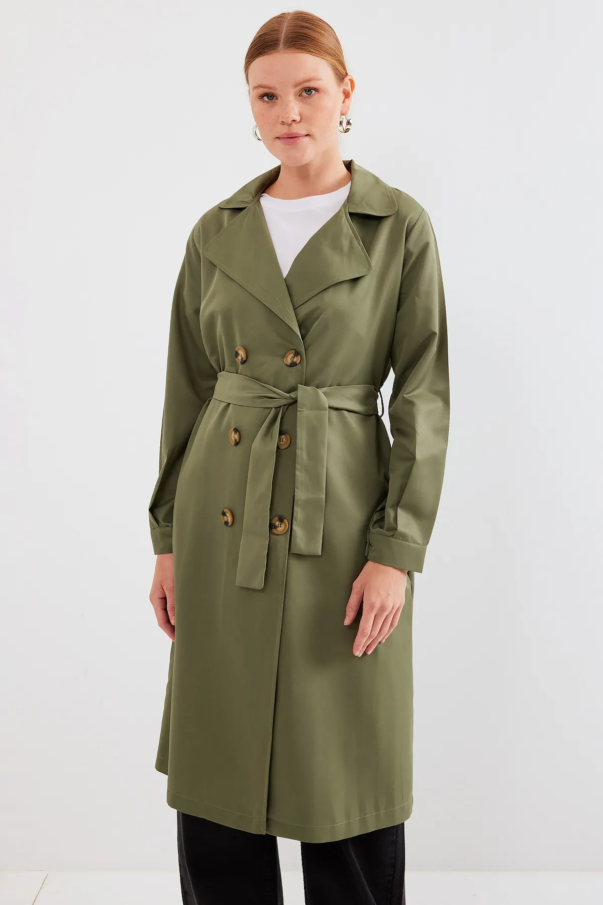 Bigdart  5853 Zweireihiger Trenchcoat mit Kragen – Khaki