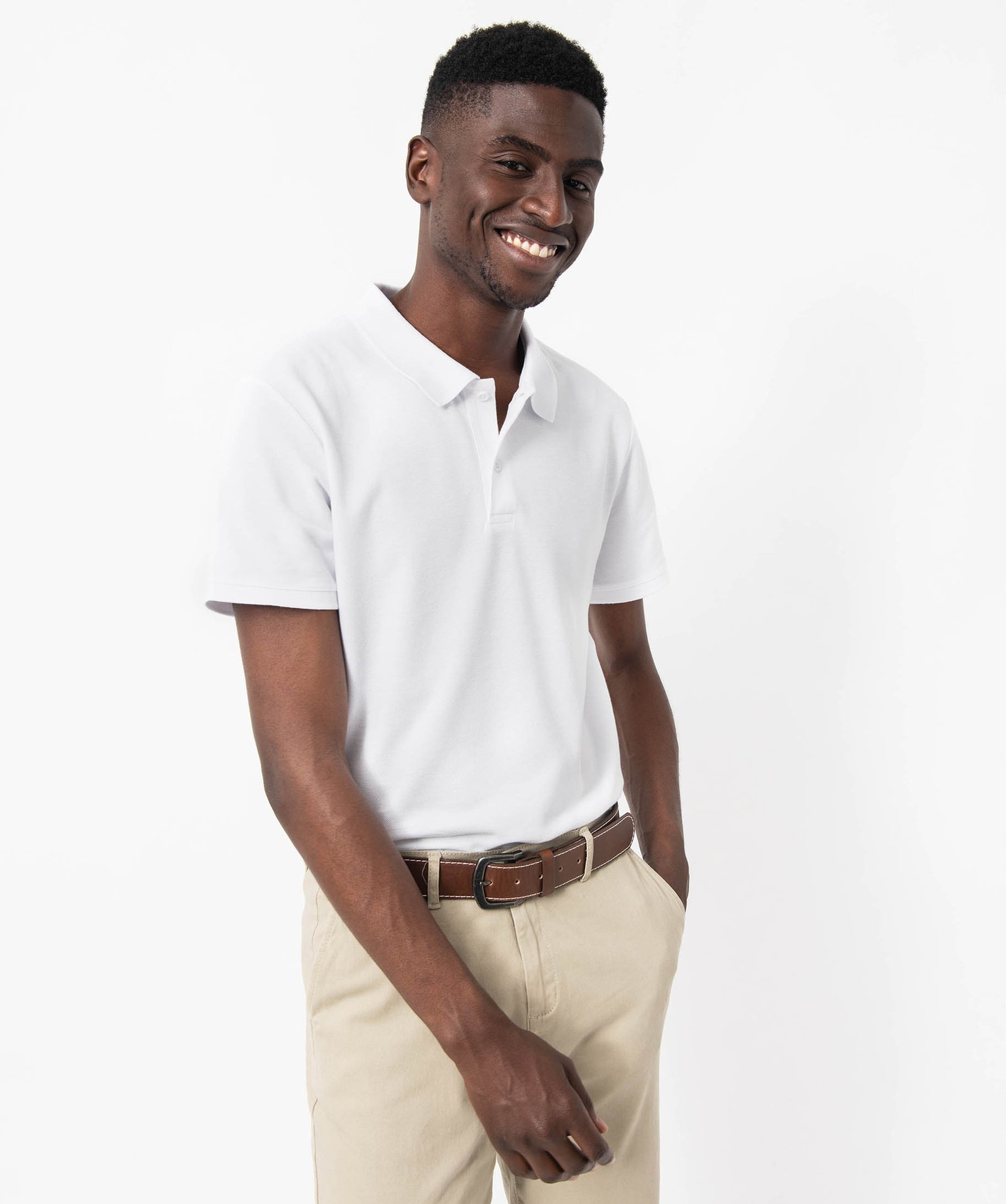 Polo à manches courtes en coton homme blanc | GEMO