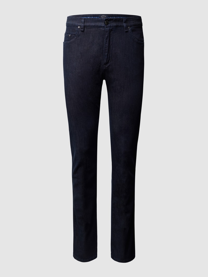 Jeans mit Stretch-Anteil in gerader Passform in dunkelblau