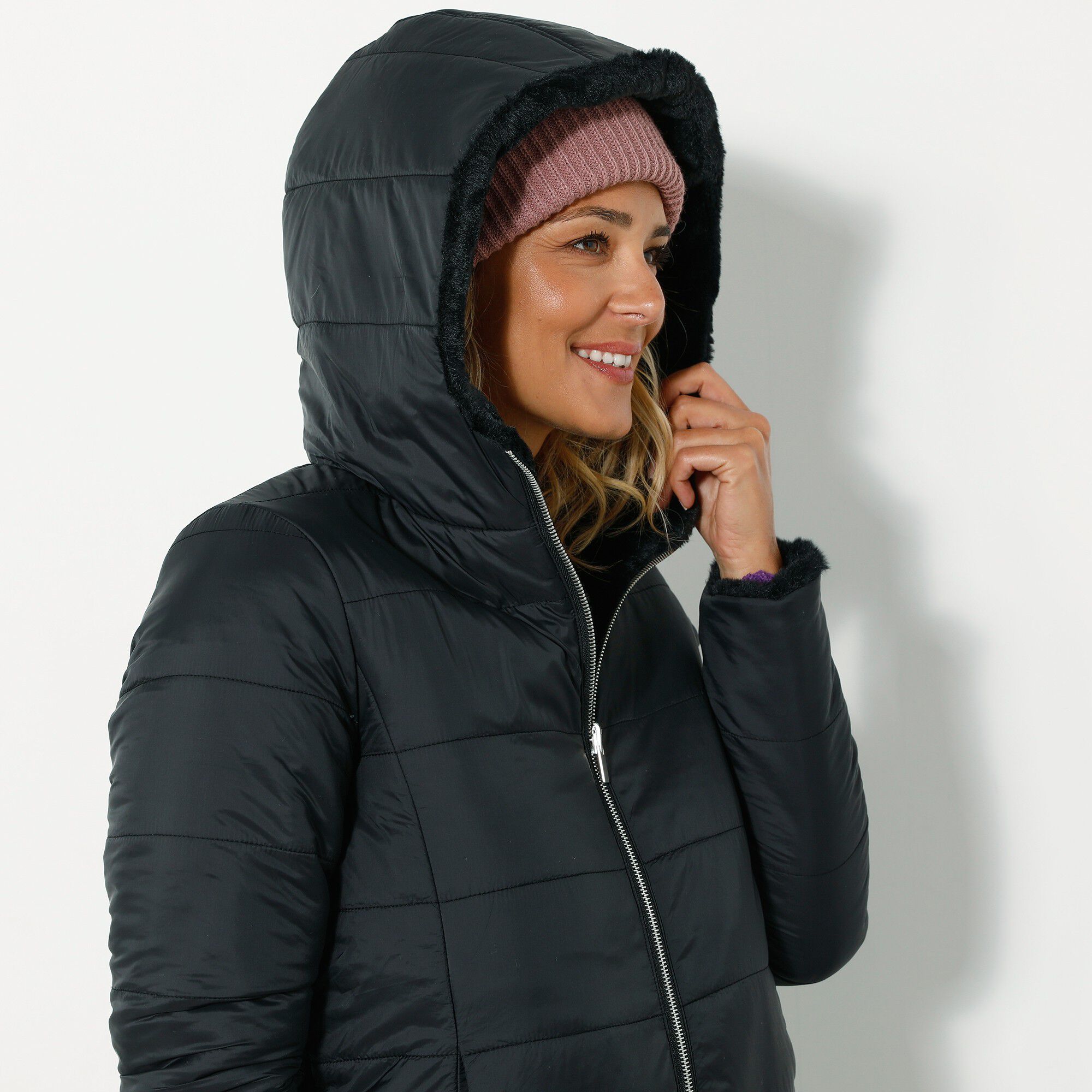 Veste fausse fourrure réversible en doudoune