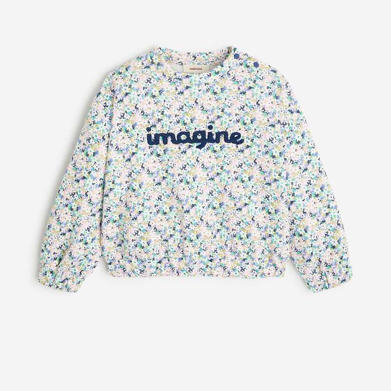 Sweat fille semis fleuris message violet Catimini