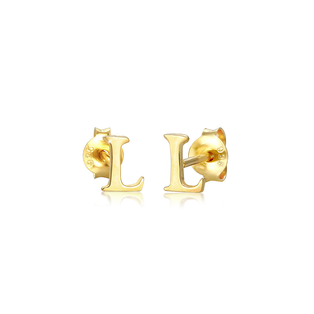 Elli Elli Boucles d'Oreilles Lettre L Clous d'Oreilles Femme - (925/1000) Argent Boucles d'oreilles