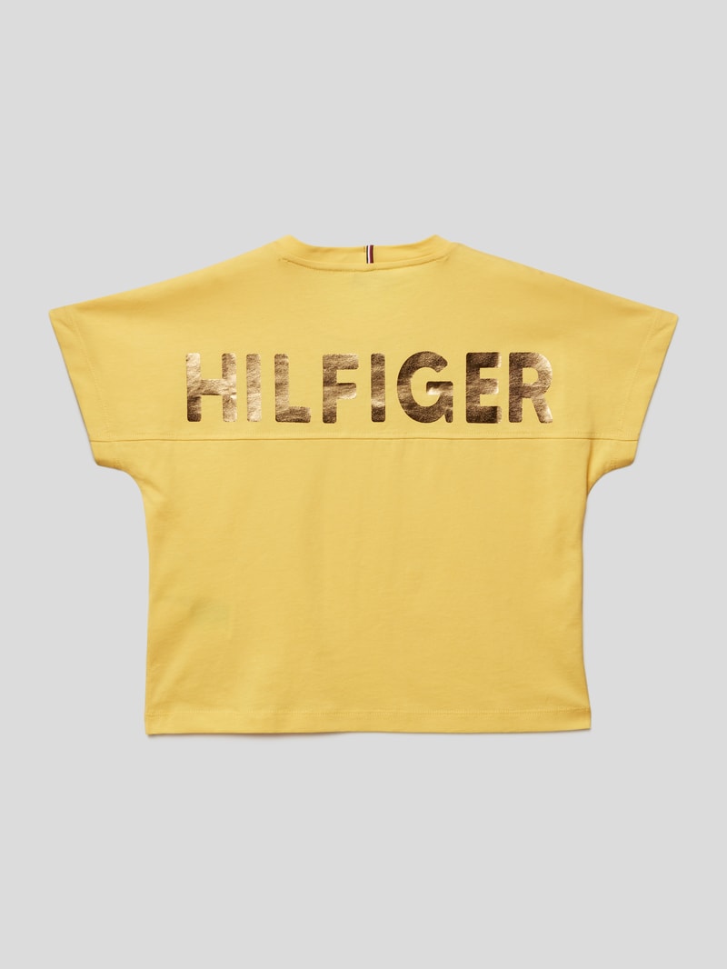 T-Shirt mit Brand-Schriftzügen in gelb