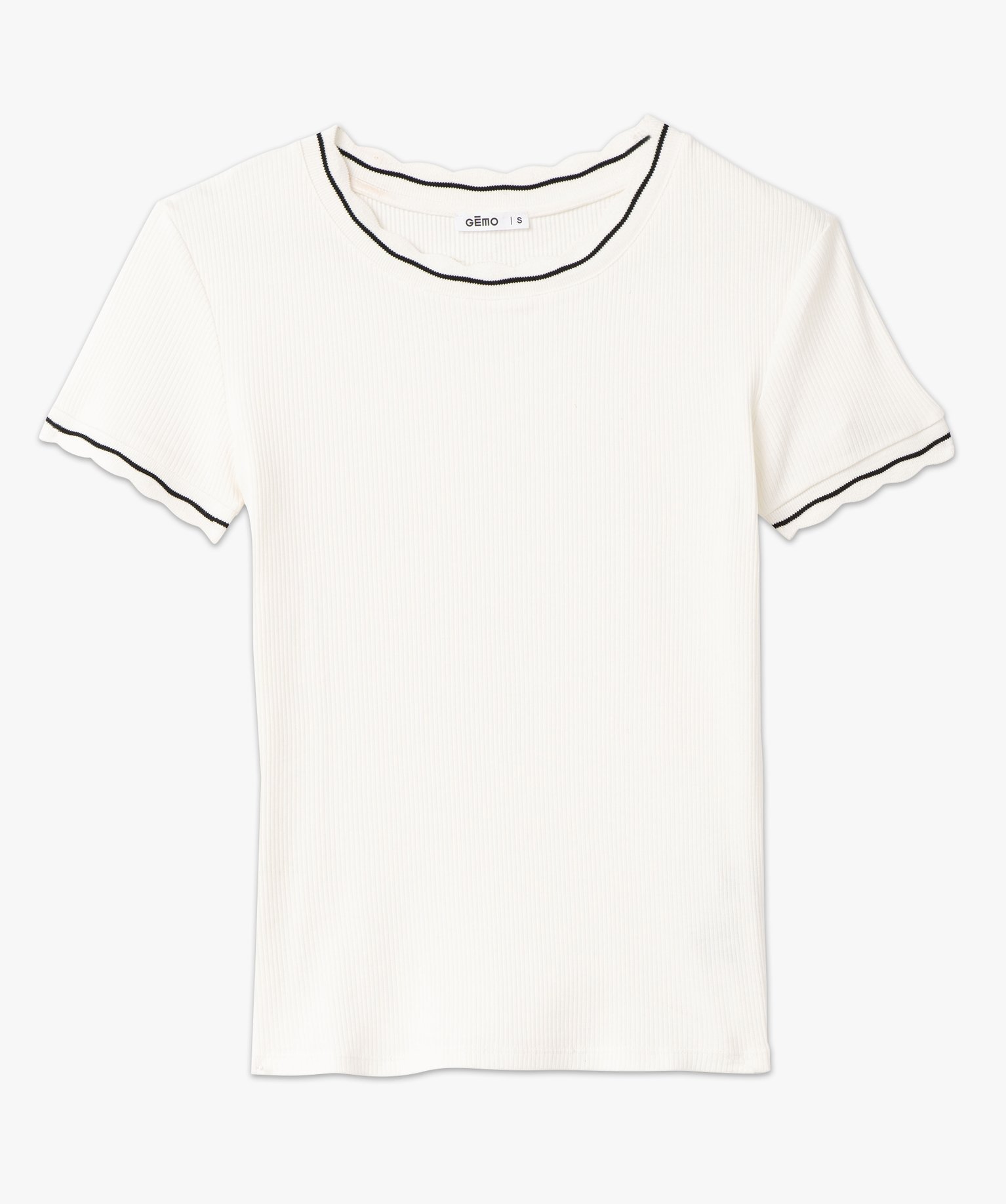 Tee-shirt à manches courtes en maille ctelée femme blanc | GEMO