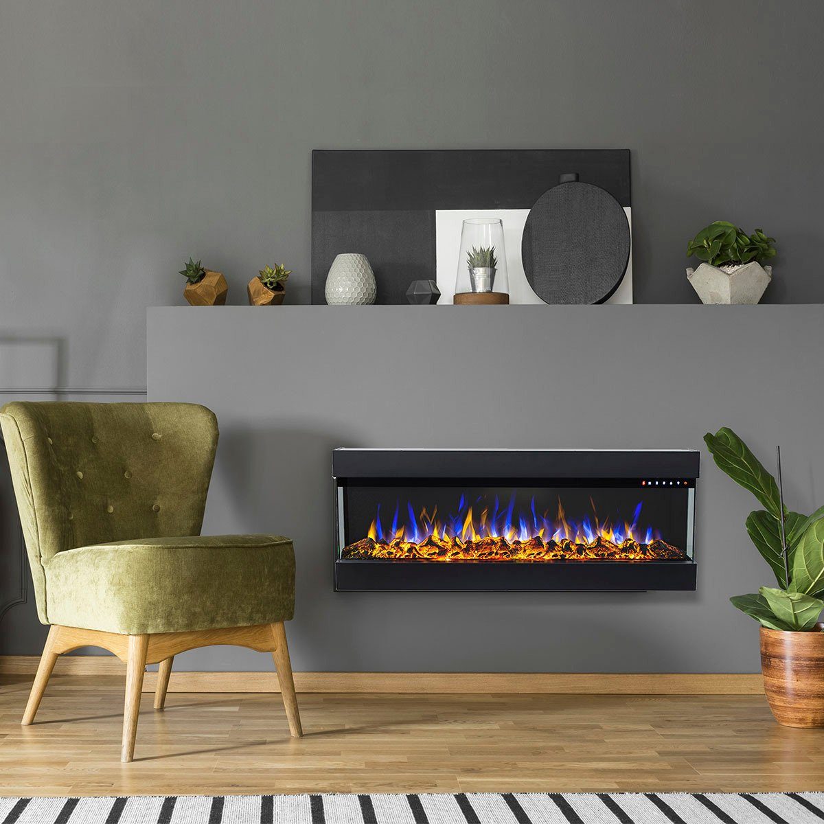 GLOW FIRE Elektrokamin Insert 36, täuschend echte Flamme - Multicolor LED-Technik, Heizfunktion 1600W
