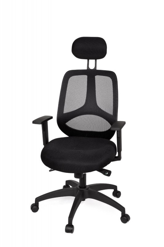 Amstyle Bürostuhl Deluxe Schwarz Schreibtischstuhl Drehstuhl Bürosessel mit Armlehnen & Kopfstütze & Synchronmechanik