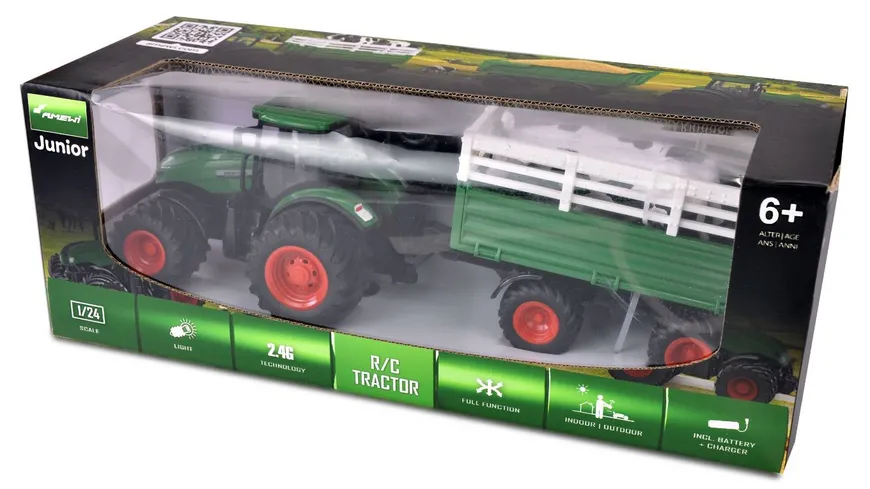 Amewi RC Traktor mit Viehtransporter 1:24 RTR grün