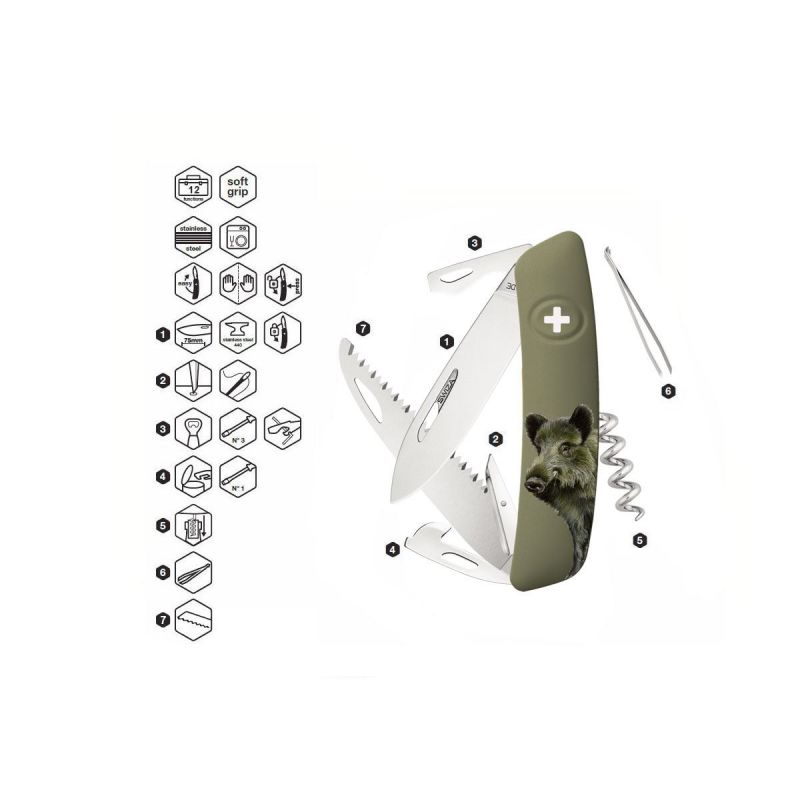 Swiza D05 Hunting Wild Boar Olive, Schweizer Taschenmesser made in Swiss