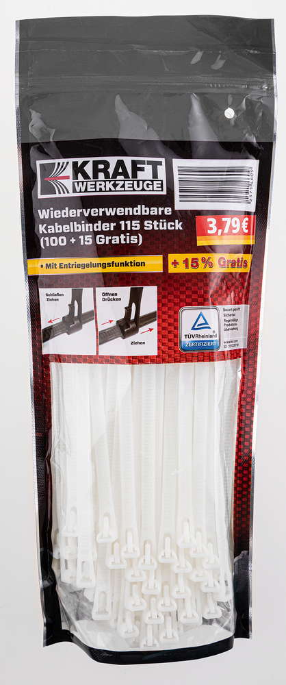 Kraft Werkzeuge Wiederverwendbare Kabelbinder 115tlg.