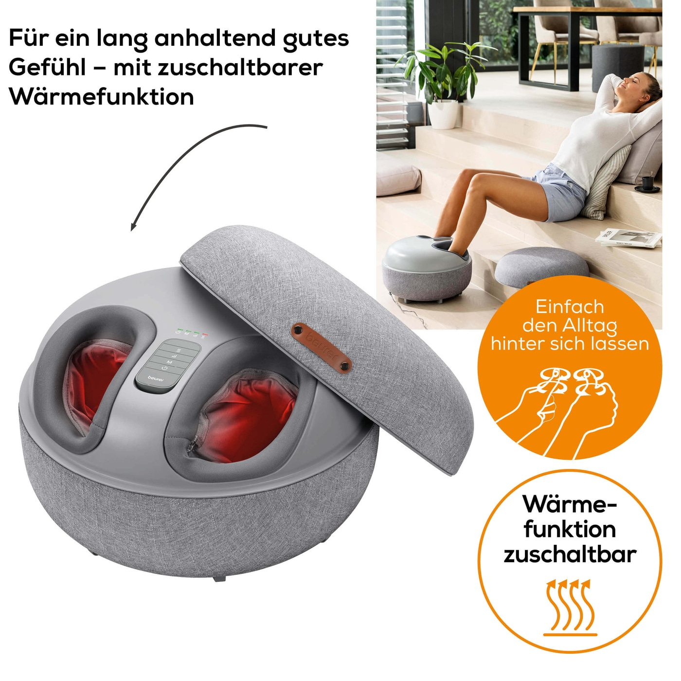 FM 120 2-in-1 Shiatsu-Fußmassagegerät-Entspannende Fußmassage plus moderner Sitzhocker