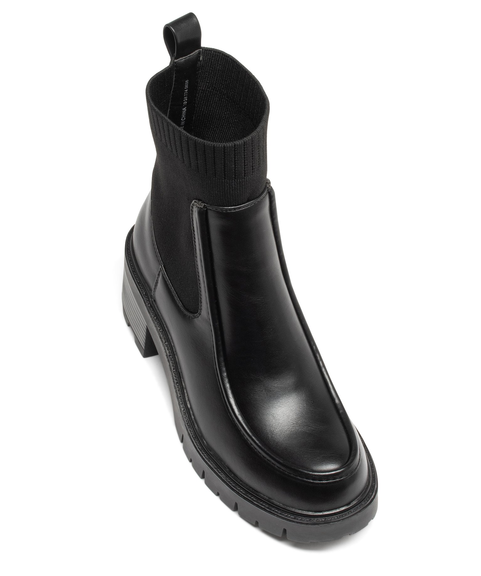 Boots femme unies à talon carré et col chaussette noir | GEMO