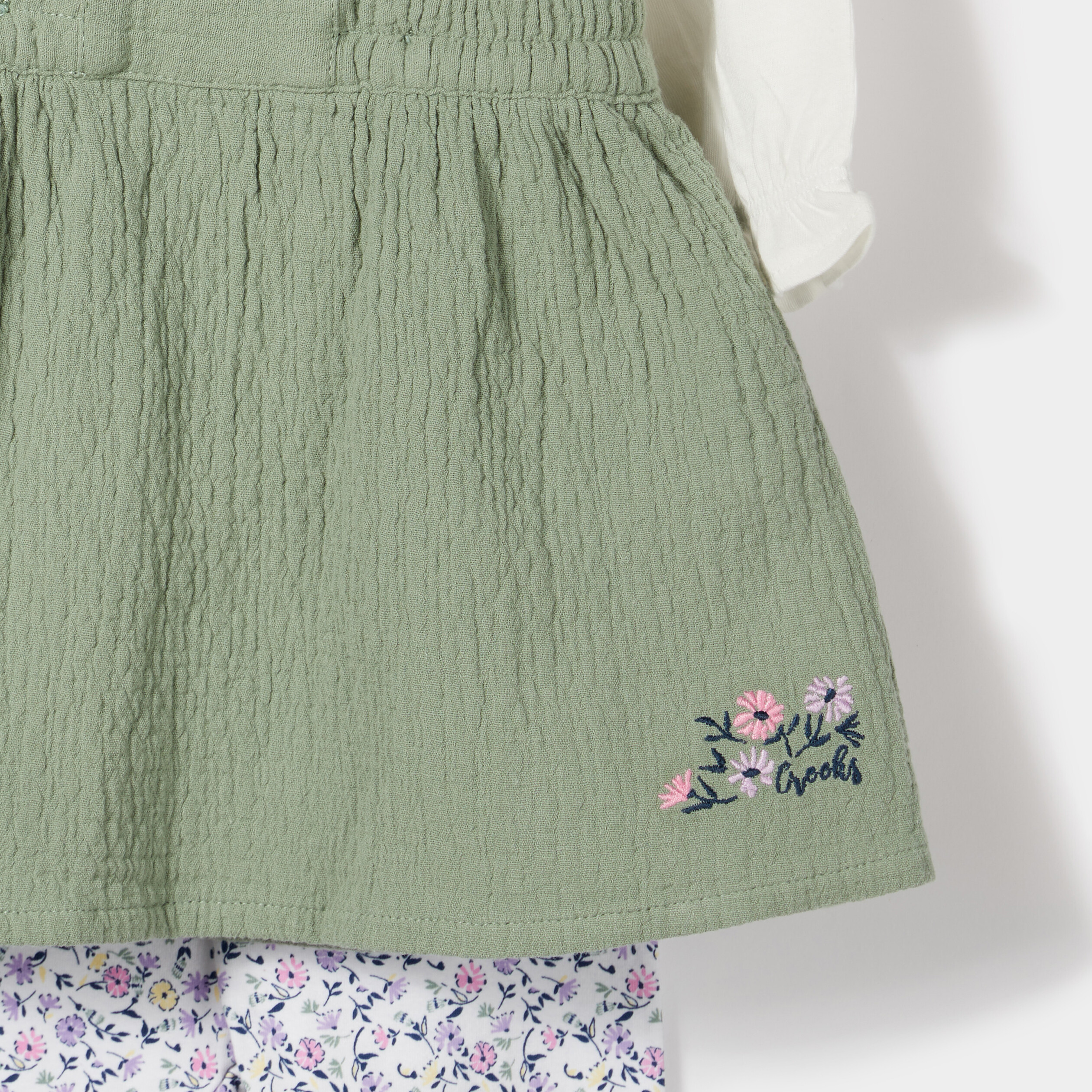 Ensemble 3 pièces Creeks vert kaki bébé fille | La Halle