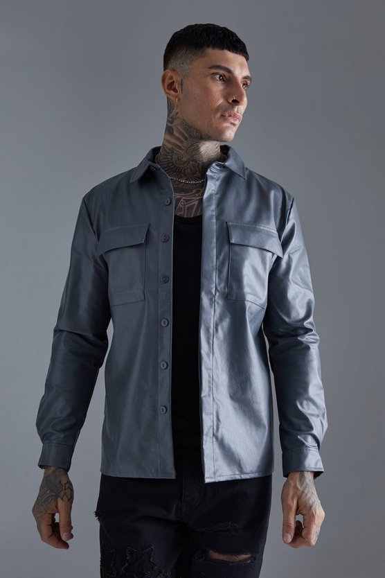 Langärmliges PU-Overshirt