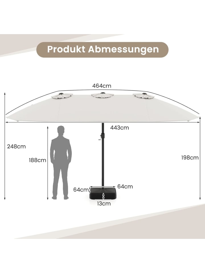 COSTWAY Doppelsonnenschirm mit Ständer 443x265cm in Beige günstig kaufen onesize