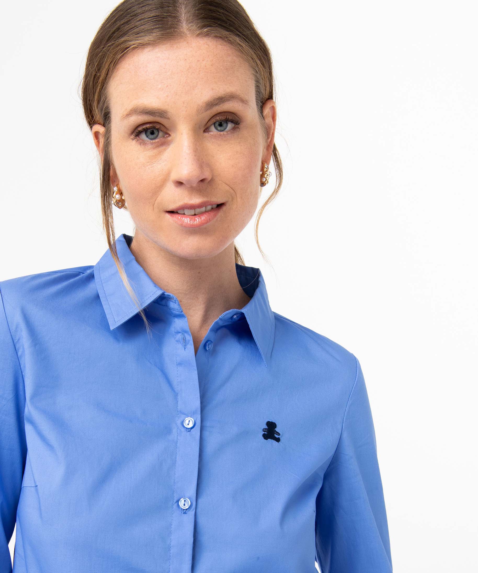 Chemise femme en coton avec logo brodé - LuluCastagnette bleu | GEMO