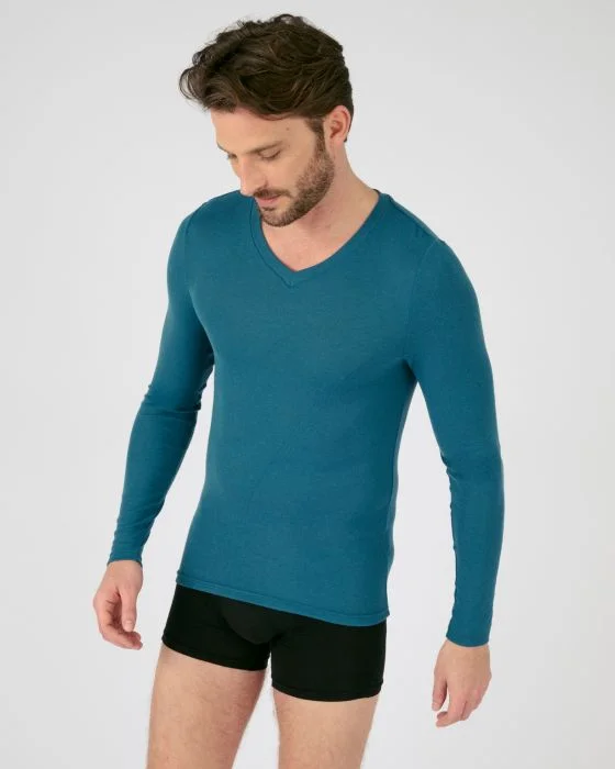 T-shirt col V fine côte Thermolactyl Sensitive, manches longues