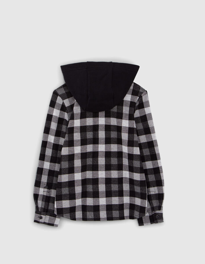 Chemise noire à carreaux capuche amovible garçon
